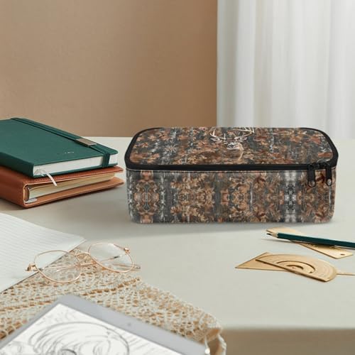 Image of Deer Forest Camo Pencil Case for Kids Large Pencil Pouch for Elementary Boys Girls Pencil Bag with Mesh Pocket Children Pencil Box for Students Teenagers Pencil Container for Study