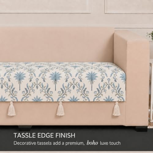 Image of STITCHNEST 'Eden Weaves Collection Series' 3 Seater Sofa Cover| Elegant Woven Fabric, Decorative Tassels, Washable & Durable for Modern Living