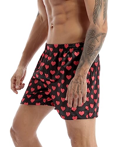 Men's Silky Satin Boxer Shorts Love You Valentine Special Pajamas Sleepwear Underwear2