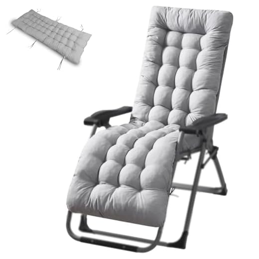 Garden Cushions Only, 10 * 170cm Thick Sunlounger Cushion for Furniture Outdoor Furniture with Anti-Slip Ties Top Cover, Long Sun Lounger Cushions for Patio Yard Beach, Grey (Grey, 170cm)