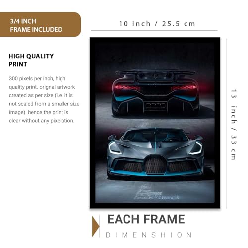 Image of walllane Big Bugatti Divo Framed Posters Gift Items for Boys Room Wall Decoration Bedroom Living Room Office Studio Decor | Car Poster Frame for Wall Decor Set Of 3 Size (10x13 inch)