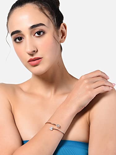 Image of ZAVERI PEARLS Rose Gold Cubic Zirconia Contemporary Heart Bangle Style Kada Bracelet For Women-ZPFK10703