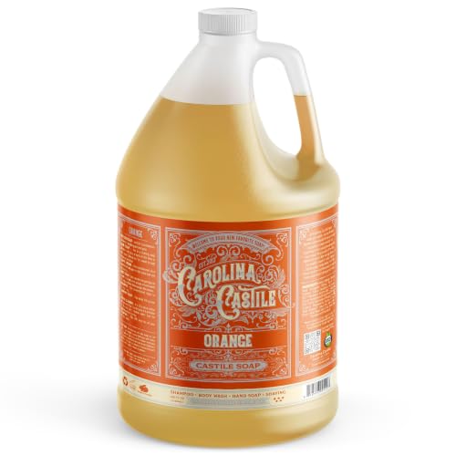 Carolina Castile Soap Orange Scent – Certified Organic Base, High Olive Oil Content, Non-Drying, Made with Organic Oils, Concentrated Natural Body Wash for Men and Women (Orange, 1 Gallon)