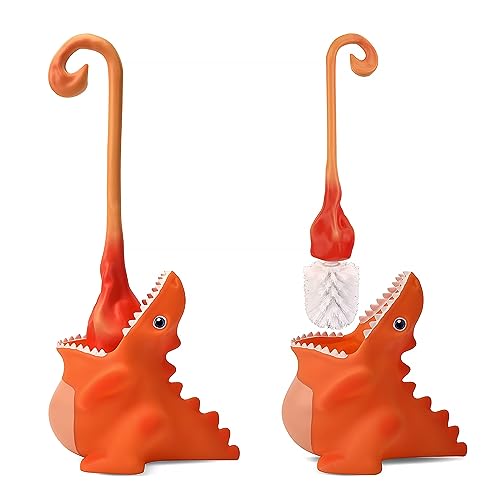 Image of Creative Dinosaur Toilet Brush, Toilet Bowl Brush and Holder, Flexible Toilet Bowl Brush Head, Bathroom DinosaurToilet Bowl Brush for Deeply Cleaning,Cute Bathroom Accessories (Orange)