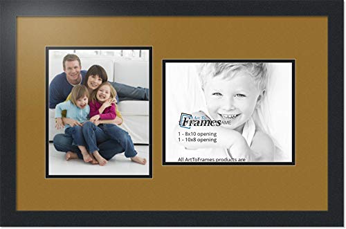 ArtToFrames Collage Photo Frame Double Mat with 2-8x10 Openings with Satin Black Frame and El Dorado mat.