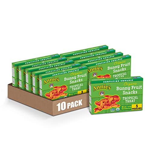 Annie's Organic Bunny Fruit-Flavored Snacks, Tropical Treat, Gluten Free, 5 ct, 4 oz. (Pack of 10)