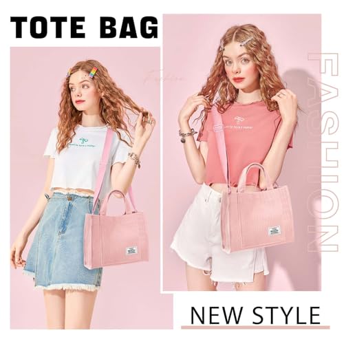 Image of Corduroy Tote Bag for Women Small Satchel Bag Mini Tote Bag Aesthetic Crossbody Handbag - School Work Travel Shopping