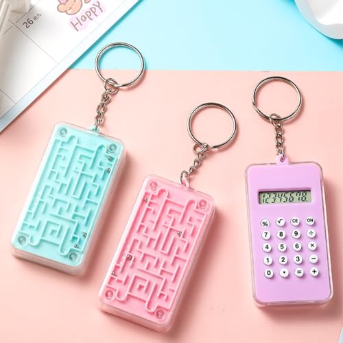 3er-Pack Mini-Taschenrechner, niedliche Maze-Schlüsselanhänger-Rechner, 8-stelliges Display, kleine, einfache, voll funktionsfähige Taschenrechner für Studenten, Geschenke, Schule,