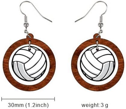 Retro Sports Ball Wooden Dangle Earrings Dainty Baseball Football Basketball Volleyball Print Wood Stud Earrings Set for Women Sports Fans Players Jewelry - Image 3