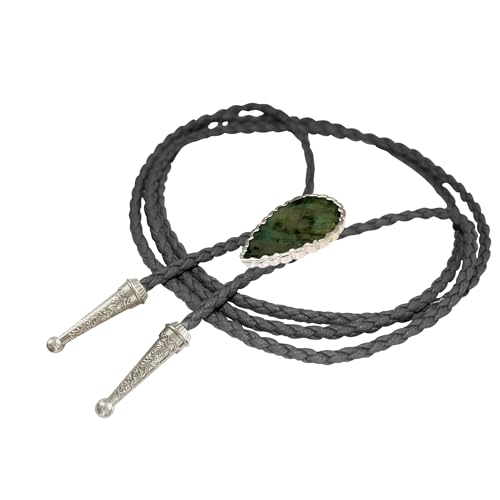 Image of Daisy Del Sol Bolo Tie Turquoise Stone Braided Vegan Faux Leather Silver Tips Handmade Necklace Adjustable Boho Western Jewelry