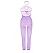Walang Lip Women's Sexy Mesh Bodystocking Fishnet Lingerie See Through Dress Stretches Tight Halter Bodysuit Crotchless (Purple)