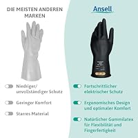 Ansell ActivArmr Elektriker-Schutzhandschuhe, Elektroschutz Klass 00 (500V), Elektrisch Isolierende Gummihandschuhe, Professionelle Arbeitshandschuhe 28cm, Schwarz, Größe M (1 Paar) – Ansicht 9