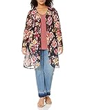 Star Vixen Women's Long Sleeve Lightweight Mesh Open Cardigan, Black Ground Floral, 3X