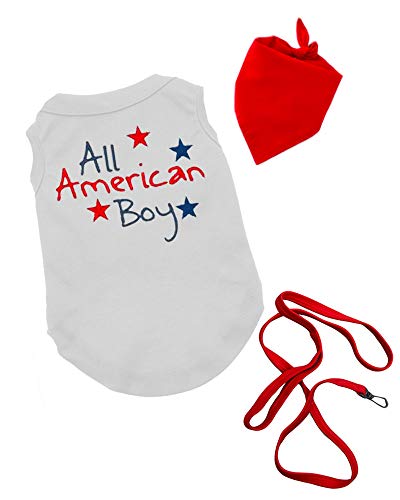 Holidy Puppy Gift Set, July 4th Dog Outfit- All American Boy, White, L