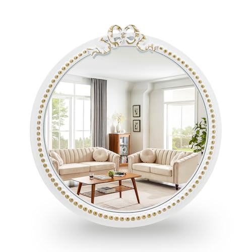 Vintage Round Wall Mirror with Bow: 11.8inch Farmhouse Mirror with