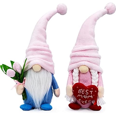 Lovinland 2pcs Mothers Day Gnomes Plush Couple for Mom - Gifts for Mom Who Have Everything from Daughter Son - Spring Tulips Gnomes Cover