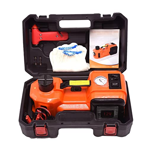 YWMLFZ 12V 5Ton Car Electric Hydraulic Floor Jack, Tire Inflator Pump and LED Flashlight 3 in 1 Set with Safe Hammer