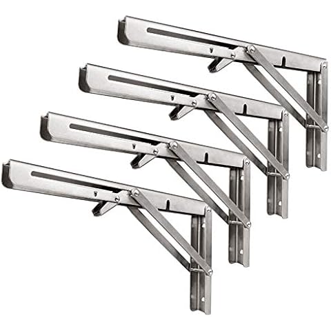 Folding Shelf Brackets Adjustable L Bracket 12 Inch - Heavy Duty Floating Wall Metal Angle Support for Wood Shelves Shelving Tables Workbench - 4 Pack Cover
