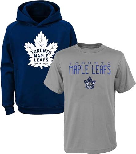 NHL Youth 8-20 Polyester Performance Primary Logo Hoodie & T-Shirt 2 Combo Pack Set, Blue, 8