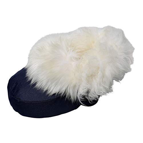 Chauffe-pieds en peau de mouton mérinos naturelle bleu et blanc