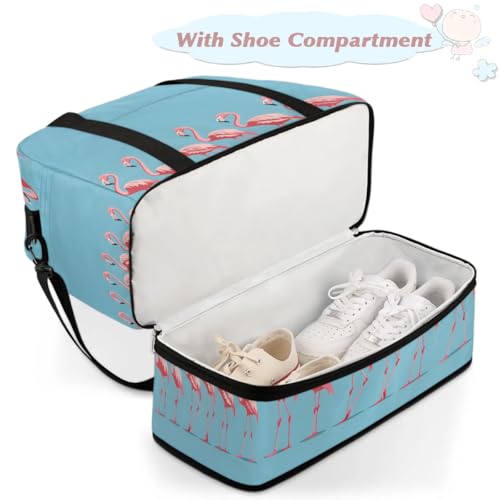 Travel Duffel Bags Flamingo Pattern Foldable Weekender Bags for Women with Shoes Compartment Waterproof & Tear Resistant Carry on Overnight Luggage Duffel Bag Shoulder Sports Tote Bag4