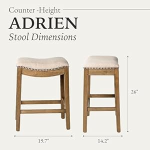 Maven Lane Adrien 26 Inch Counter Height Upholstered Backless Saddle Barstool in Natural Wood Finish with Wheat Cream Fabric Cushion Seat Maven Lane Adrien 26 Inch Counter Height Upholstered Backless Saddle Barstool in Natural Wood Finish with Wheat Cream Fabric Cushion Seat