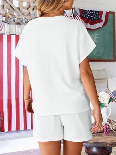 Image of VILOVE 4th of July 2 Piece Sequin Outfits Women 250 Anniversary Usa Shirts and Short Sets Casual Patriotic Shirt Summer Set