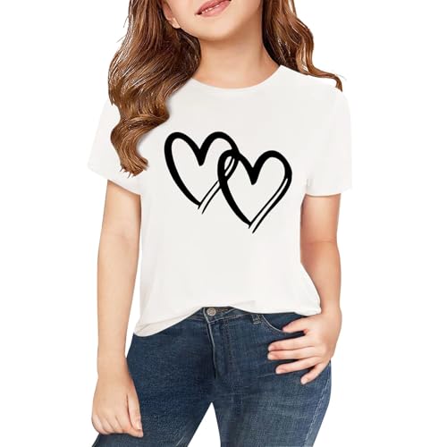 Children's Cute Shirts Toddler Girls Heart Crew Neck Short Sleeve Basic Cotton Tee Tshirt Youth Summer Casual Athletic Tops