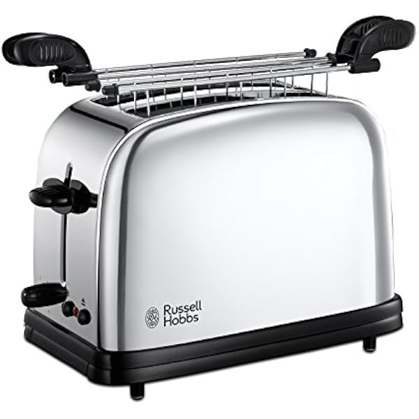 Russell Hobbs toster, regulacja stopnia opiekania,szybkie opiekanie, funkcja rozmrażania, szerokie otwory, funkcja podnoszenia tostów, tacka na okruchy i ruszt, moc 1200W, srebrny, Chester 23310-57
