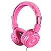 noot products Kids Headphones K22 Foldable Stereo Tangle-Free 5ft Long Cord 3.5mm Jack Plugin Wired On-Ear Headset for iPad/Amazon Kindle Fire/Girls/School/Laptop/Travel/Plane/Tablet FlamingoPink