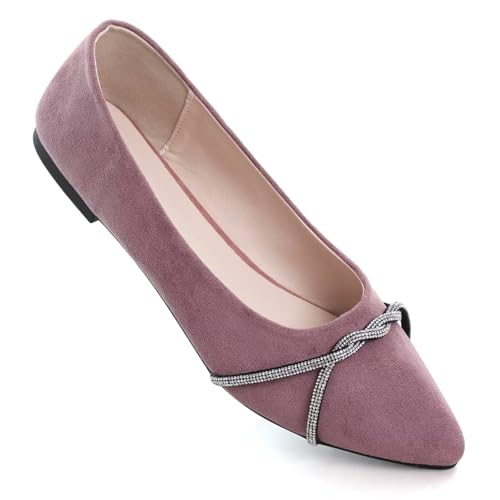 Image of TN TANGNEST Womens Casual Flats Chain Ballet Flats | Fashion Pointed Toe Rhinestone Flats, Comfort Slip On Dress Shoes for Business Work Office Wedding Party