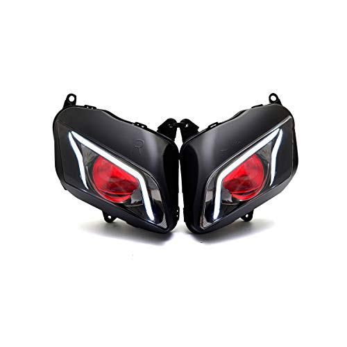 Kt Led Headlight Assembly For Cbr600Rr 2007-2012 Red Demon Eyes Custom Modified Motorcycle Sportbike Front Head Lamp High/Low Beam Drl Optical Fiber #TOP1