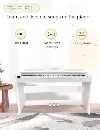SHEIRIN digital piano keyboard 88 keys electric weighted piano beginner MIDI cover full size sustain pedal hammer action stand real professional SR-F800 (White full cover)