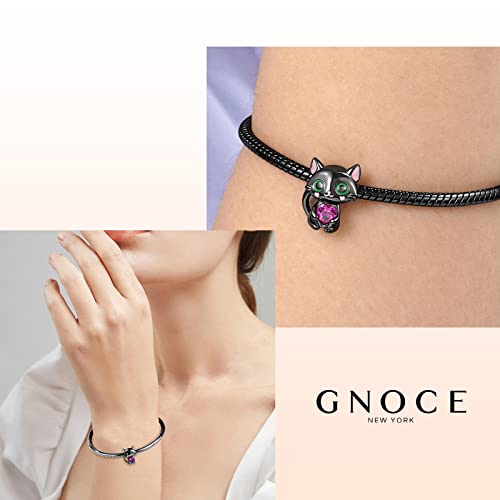 Image of GNOCE Embraces Heart Gemstone Bead Charms 925 Sterling Silver Wolf Fox Bear Husky Hedgehog Astronaut Chihuahua Dinosaur Rabbit Koala Axolotl Angel Tiger Dog Unicorn Cat Jewelry Gift for Women