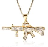 Halukakah Gold Chain for Men Iced Out,18k Real Gold Plated AK47 Gun Pendant Necklace,Full Cz Lab Diamonds Prong Set,with Mini Tennis Chain 20',FREE Giftbox