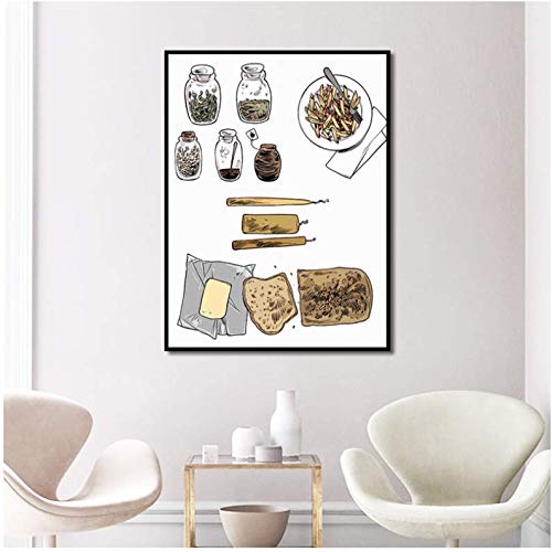 Peinture pain frites pour decorer un mur de cuisine vide avec une affiche abstraite 50x70