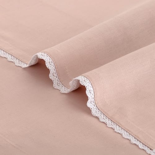 Image of FINGERCRAFT Lace Trim Cloth Napkins Set of 6, 20x20 Inch Cotton Linen Blend Dinner Napkins, Reusable Washable Table Napkins for Wedding, Farmhouse Dining, Parties & Home Decor (Pink)