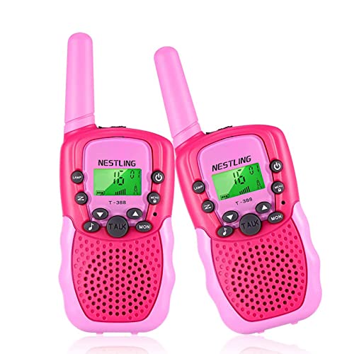 Nestling Walkie Talkie Bambini, Giocattoli per 3-12 Anni Ragazz, 8 Canali Radio Giocattolo a 2 vie Con Torcia LCD Retroilluminata Giocattoli All'aperto al Coperto, Avventure all'Aperto (1 Paio, Rosa)