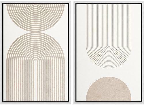 SIGNFORD Framed Canvas Print Wall Art Set Beige & White