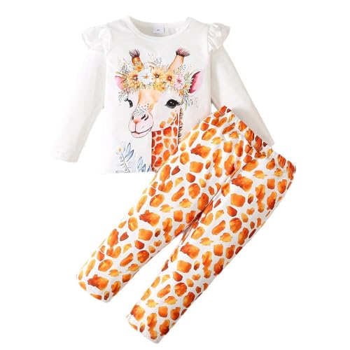 Ensemble d'hiver pour fille vêtement coton manche longue pantalon tenue de jeu 1-5 ans girafe