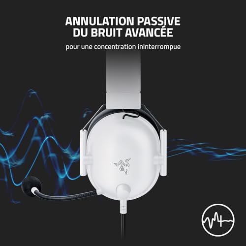 Razer BlackShark V2 X - Casque Gaming Esports Multiplateforme (Haut-parleurs Triforce de 50mm, Annulation Passive du Bruit Avancée, Son 7.1 Surround, Microphone Cardioïde) Blanc