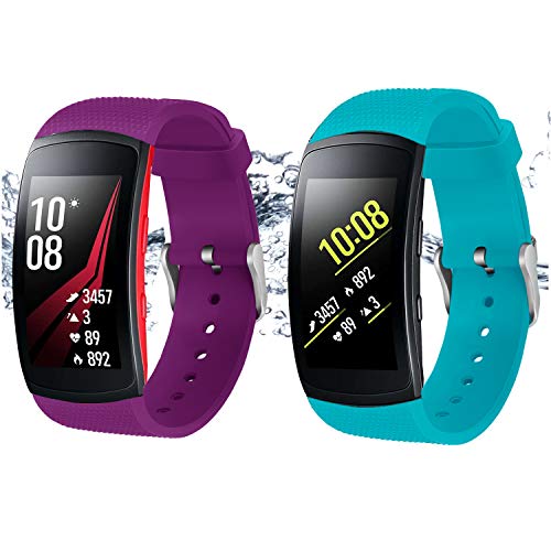 Bands for Samsung Gear Fit 2 Band/Gear Fit 2 Pro[2-Pack: Teal Green+Purple], Rukoy Replacement Straps Accessories for Samsung Gear Fit2 Pro SM-R365/ Gear Fit2 SM-R360 Smartwatch (5.9