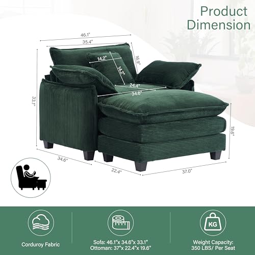 Sillón Oversized Corduroy Verde miniatura 2