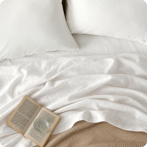 Image of Bedsure PureWoven Linen Sheets Queen Size, Cotton Linen Blend Sheets, 4PCS