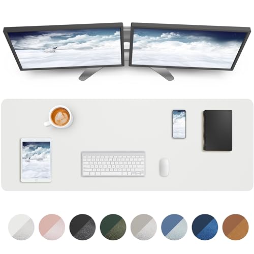 Image of Leather Desk Pad Protector,Mouse Pad,Office Desk Mat, Non-Slip PU Leather Desk Blotter,Large Desk mat,Waterproof Keyboard mat for Office /Home /Decor (White,48 inch x 17 inch)