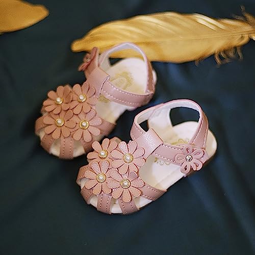 Infant Girl Closed Toe Breathable Hollow Stripes 3D Flowers Decorated Pu Princess Sandals Alien Sandals3