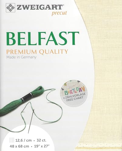 Image of Wizardi Belfast 32 Count Cream 3609 /222. Needlework Canvas, Cross-Stitch Fabric, Embroidery Cloth, Needlepoint Canvas. 100% Linen. Precut Zweigart