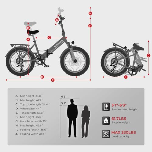 SAMEBIKE Electric Bike For Adults, 48V 13AH Removable Battery Folding Mountain Ebike Wtih High-speed Motor 20 * 4.0 inches Fat Tyre, Long range 63 Miles, 7 Speed Flywheels, LCD Display Instrument - Image 6