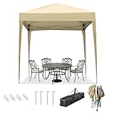 Mingone Pavillon 2x2m Wasserdicht Partyzelt Gartenzelt Festzelt Pop up Weidezelt Bierzelt UV Schutz 50+(Beige ohne 4 Seitenteilen