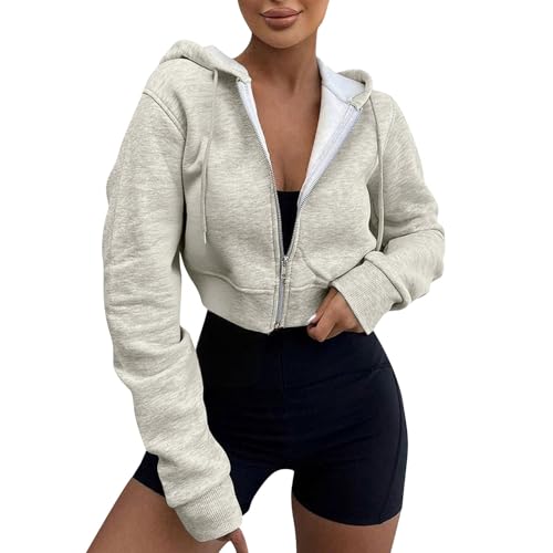 Blouson peluche femme à capuche veste courte zippée pour l'automne hiver